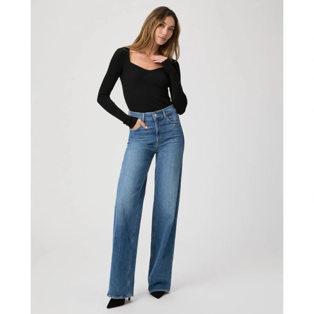 NWT Paige Sasha Wide-Leg Jeans Jewel Button Chance Distressed 28 - Picture 10 of 10